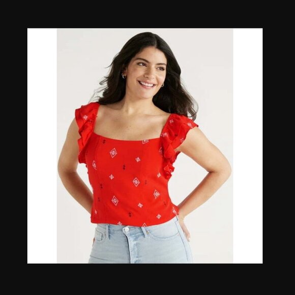 Women's Sofia Jeans Plus Double Ruffle Embroidered Top XXLARGE Red Alert NEW - Picture 2 of 11